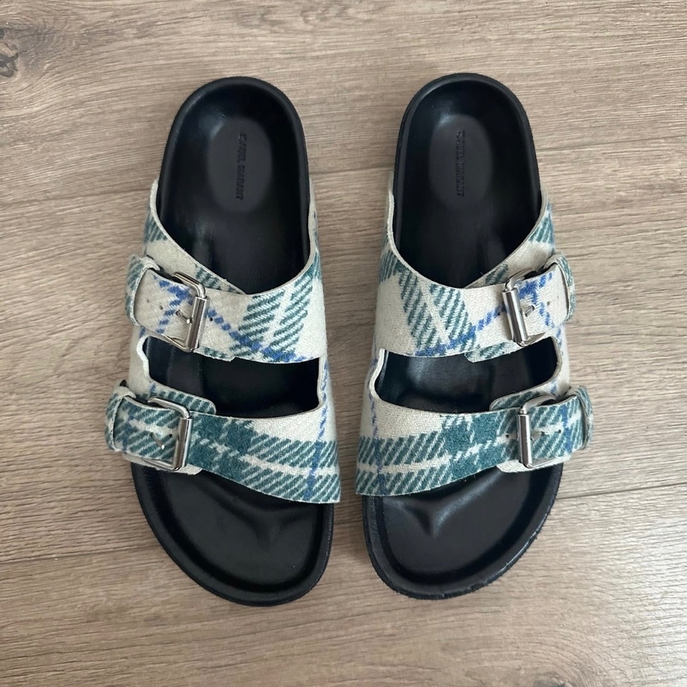 New in box‎ ISABEL MARANT Ivory Lennyo Checked Felt Sandals - Picture 2 of 7